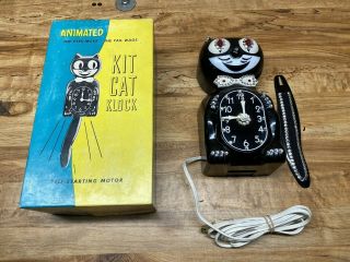 Vintage Black Jeweled Electric Kit Cat Klock,  Clock Needs Work