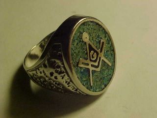 Vintage,  Masonic Ring With Turquoise Size 8 3/4