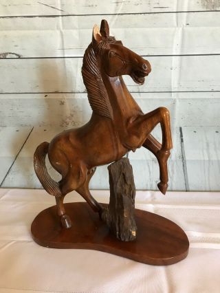 18 " Large Heavy Wooden Hand Carved Horse Art Figurine Statue Sculpture Decor