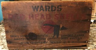 Vintage Wards Red Head Shells 12 Gauge Wooden Crate