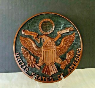Vintage Wood Hand Carved " Great Seal Of The United States " 14 " Wall Plate Plaque