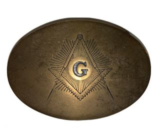 Vintage,  Masonic Belt Buckle,  Freemasonry,  3.  25 " X 2.  25 ",  Solid Brass,  1978