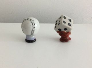 Vintage 1930’ - 40’s Porcelain Baseball And Dice (die) Carnivat - Fair Cane Toppers.