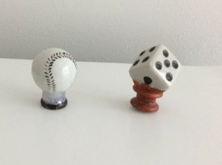 Vintage 1930’ - 40’s Porcelain BASEBALL and DICE (DIE) Carnivat - Fair Cane Toppers. 2