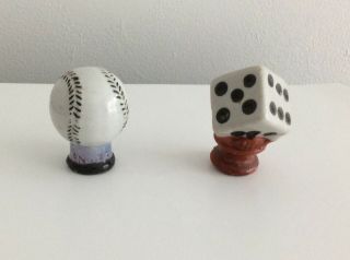 Vintage 1930’ - 40’s Porcelain BASEBALL and DICE (DIE) Carnivat - Fair Cane Toppers. 3