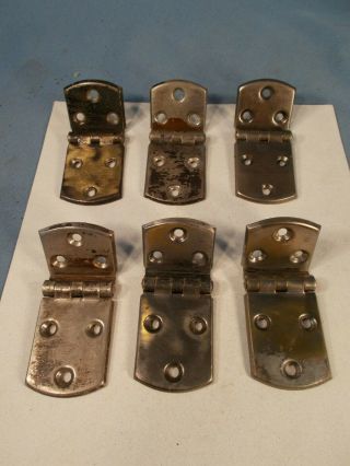 Set Of 6 Antique C1890s Nickle Over Brass Ice Box Hinges
