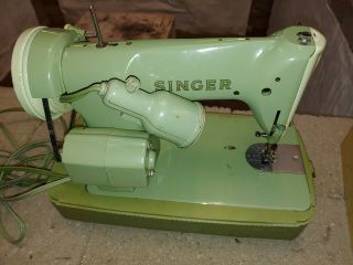 Vintage Green Singer 185k Sewing Machine In Case & Foot Pedal Simanco Canada