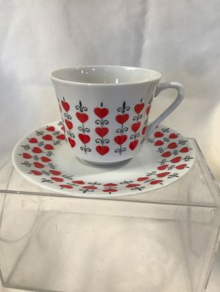 Relpo Hearts Tea Cup And Saucer Vintage Mid Century Red And White Made In Japan