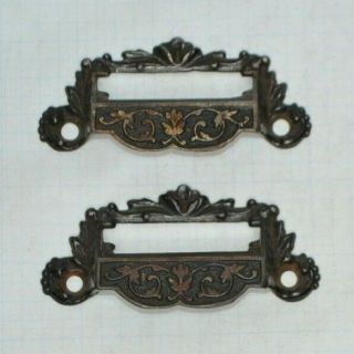 (2) Cast Iron Drawer Pulls Ornate Victorian Eastlake Cabinet Hardware 3 - 5/8 " Wide