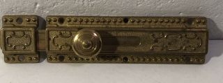 Ornate Antique Iron And Brass Door Bolt Slide Or Latch