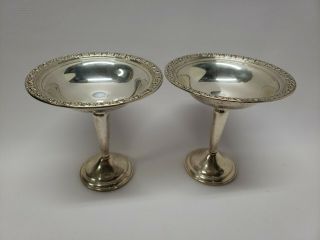 2 Vintage Matched Sterling Silver Pedestal Compote Candy Dishes 392 Grams 5 - 3\4 "