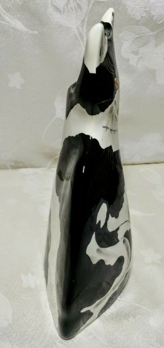 Cats By Nina Lyman Hand Painted Ceramic Black And White Spotted Kitty Vase 11 