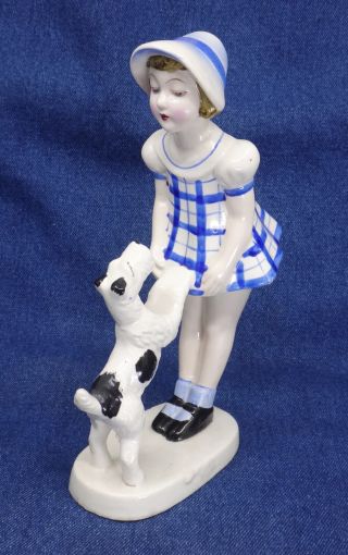 Vintage Little Flapper Girl With Wire Hair (fox) Terrier Dog 8 " Figure Japan
