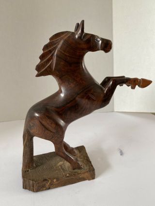 Wood Horse Sculpture Rearing Hand Carved Detailed Vintage Teak?