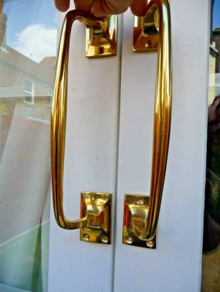 Vintage Pair Large Polished Brass Door Handles Shop Pull Handles 12 " Made 1980s