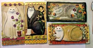 Folk Art Cats 3d Raised Resin Wall Plaques E Smithson Set Of 4