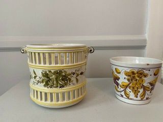 Vintage Ceramic Hand Painted Flower Pot Planters Made In Italy,  1960s?