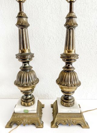Vintage Stiffel Mid Century Table Lamp Brass Gold Metal Marble Base Set 2 MCM 3
