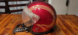 Vintage Red/gold/bird Metalflake Motorcycle Helmet