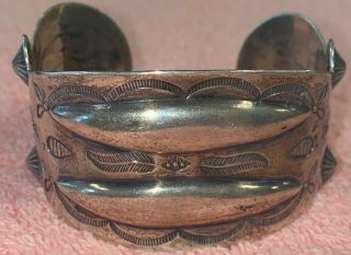 Vintage Hand Tooled Navajo Sterling Silver Cuff Bracelet Quality 7 " 37 Grams