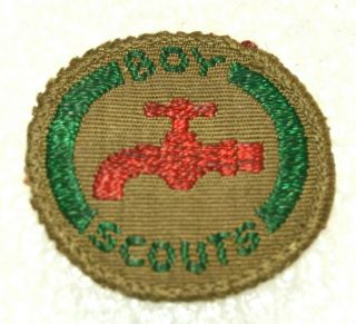 Red Water Tap Boy Scout Plumber Proficiency Award Badge Brown Back Troop Small