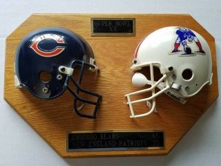 Nfl Bowl Xx Chicago Bears England Patriots Helmet Plaque Vintage