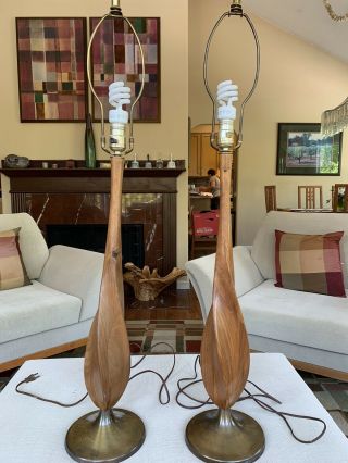 Vintage Mid Century Modern Teak And Brass Table Lamps All