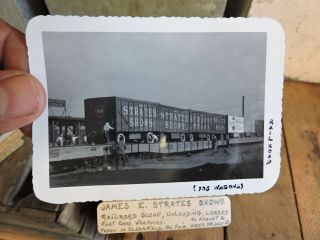 Circus Photo,  James E Strates Shows,  Workmen Unloading Flats,  Clearfield,  Pa.