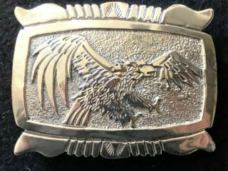 Vintage Sterling Silver Western Belt Buckle With Eagle Motif