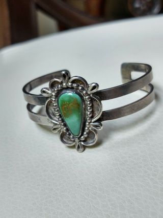 Rare Vtg Hopi Tom Humeyestewa Sterling Silver Green Turquoise Cuff Bracelet
