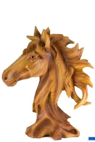 Horse Head Bust Faux Carved Wood Look Figurine Statue Resin 11 " Cowboy Cowgi