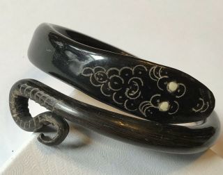 Vintage Art Deco Black Celluloid Rhinestone Snake Bracelet S5