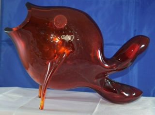 Blenko Vintage Red - Red Glass Fish 12 1/2 " X 8 1/2 " Heavy Exc $25.  00