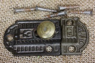 Old Cabinet Catch Brass Knob Cupboard Latch Rustic Iron Vintage 2 3/4 X 1 1/4 "