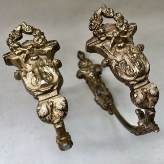 Vintage French Ornate Gold Colour Metal Curtain Tie Back Holders