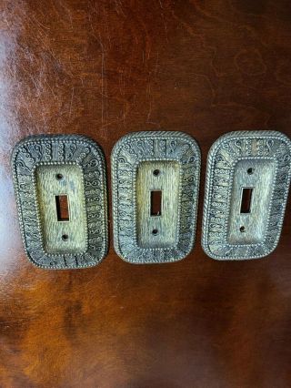 Set Of 3 Vintage 1968 Brass Switch Plate Covers Amer Tack & Hdwe C0