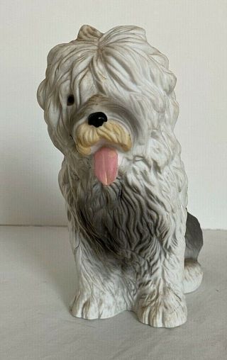 Fine Porcelain Figurine Old English Sheepdog Sitting Hand Painted 7 " Tall Aldon