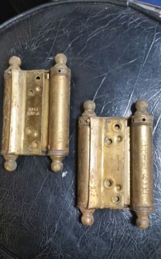 2 Vintage Bommer Door Hinges Ball Top & Bottom Double Cylinder Spring Loaded