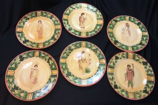 Rubino Alabaster Hand Painted Italian Vintage Greek Gods Set Of 6 Plates 3