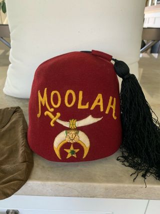 Authentic Moolah Jeweled Shriners Masonic Fez Tassel Hat Embroidered Sewn Logo