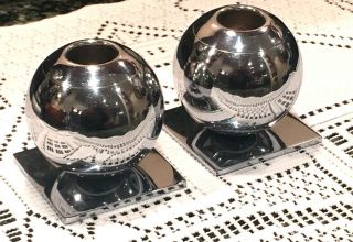 Vintage Art Deco Chase U.  S.  A.  Chrome Globe Candle Holders 2 Piece Set