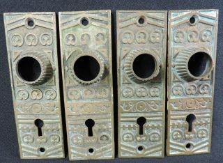 4 Vintage Victorian Eastlake Brass Door Knob Back Plates