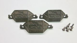 3 Antique Matching Hamilton Mfg.  Co.  Cast Iron Drawer Pull Type Tray With Screws
