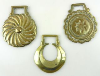 3 Vtg Brass Horse Medallions Tack Harness Bridle : Flower,  Star,  Moon S17f