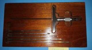 Vintage Starrett No.  449 4 " Base 0 - 6 Inch Blade Depth Micrometer Wooden Case