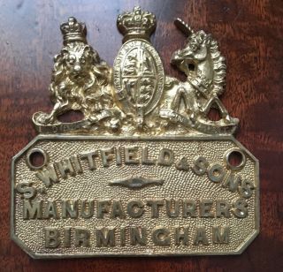 Early Antique Cast Brass Samuel Whitfield Safe Plaque/plate
