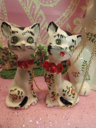 Vtg LIPPER & MANN SET OF 3 FLORAL Anthropomorphic Kitty Cats W Red Bow Collars 3