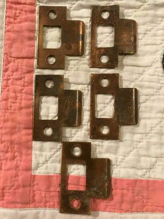 5 Matching Mid Century Aged Brass Door Lock Latch / Catch /strike Plate S/h