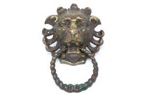 Vintage Antique Brass Lion Head Door Knocker Salvage Tarnished Worn