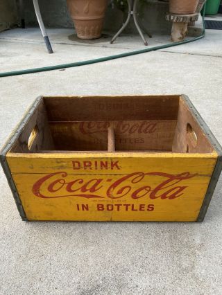 Vintage Yellow Wooden Coca Cola Soda Crate Carrier 24 Pack